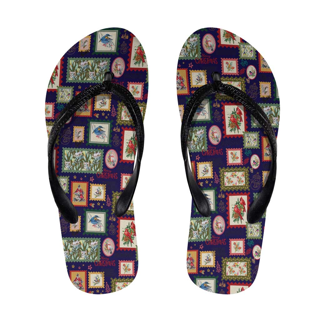 Aussie Birds Christmas La La Land Flip Flops Navy Blue Vintage Stamp Edition - Aussie Hoodie
