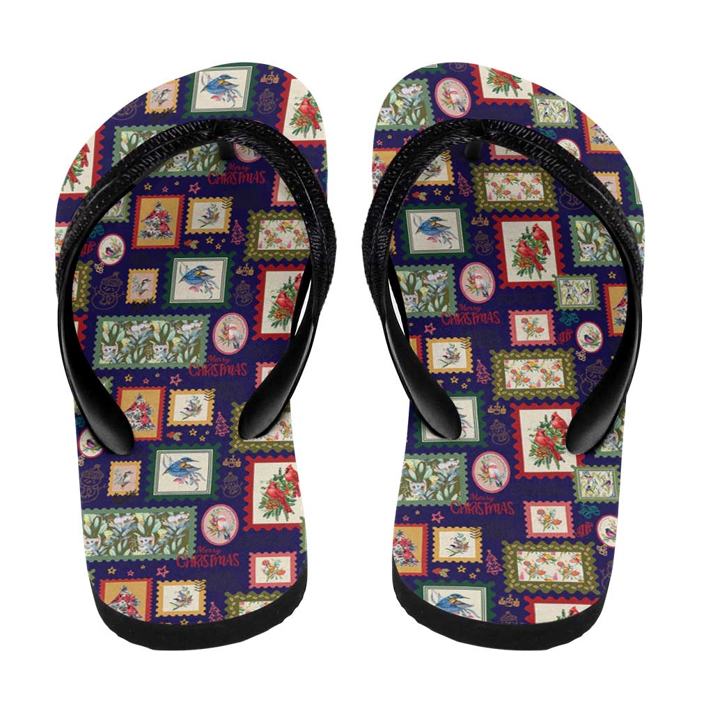 Aussie Birds Christmas La La Land Flip Flops Navy Blue Vintage Stamp Edition - Aussie Hoodie