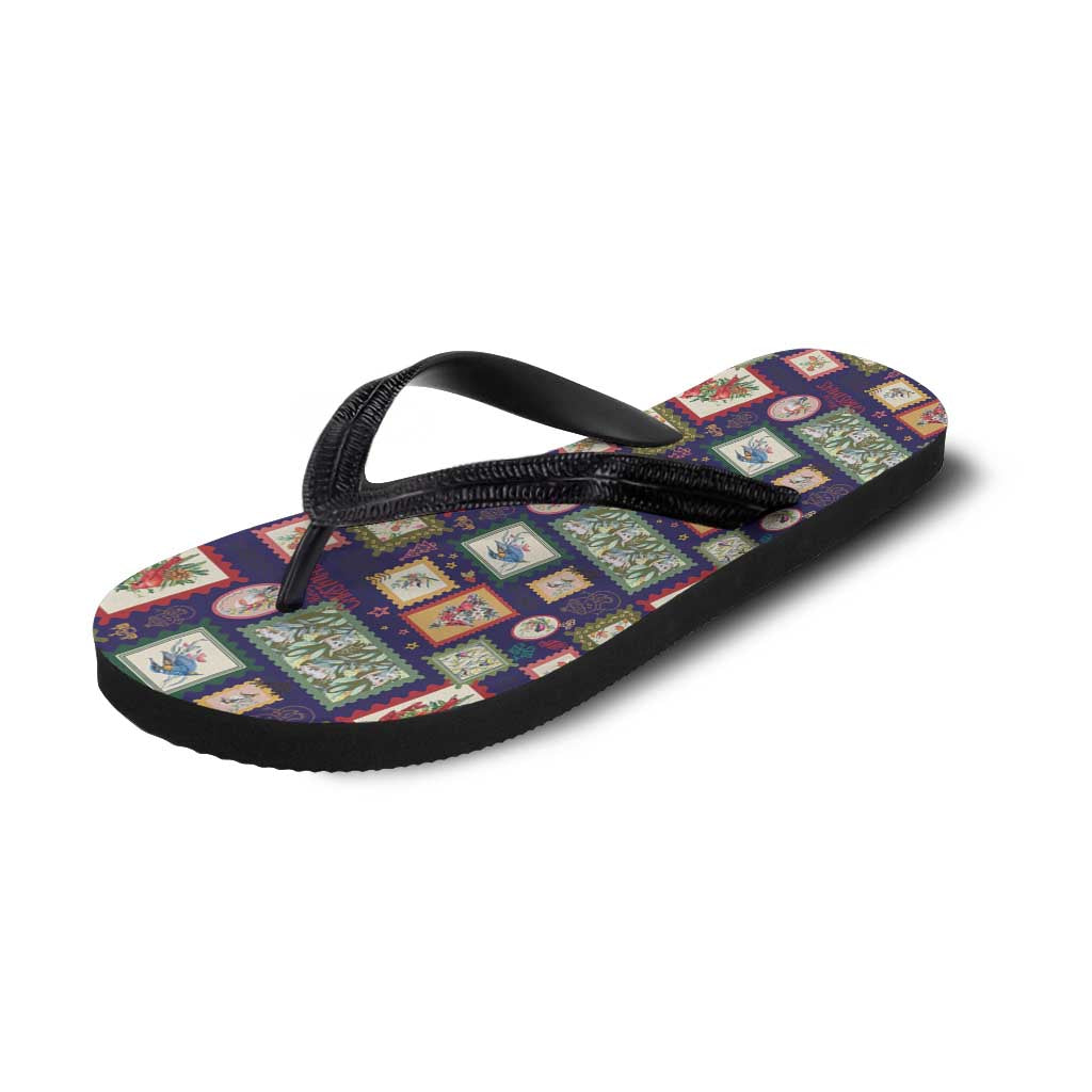 Aussie Birds Christmas La La Land Flip Flops Navy Blue Vintage Stamp Edition - Aussie Hoodie