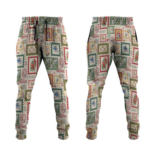 Aussie Birds Christmas La La Land Jogger Pants Beige Vintage Stamp Edition - Aussie Hoodie