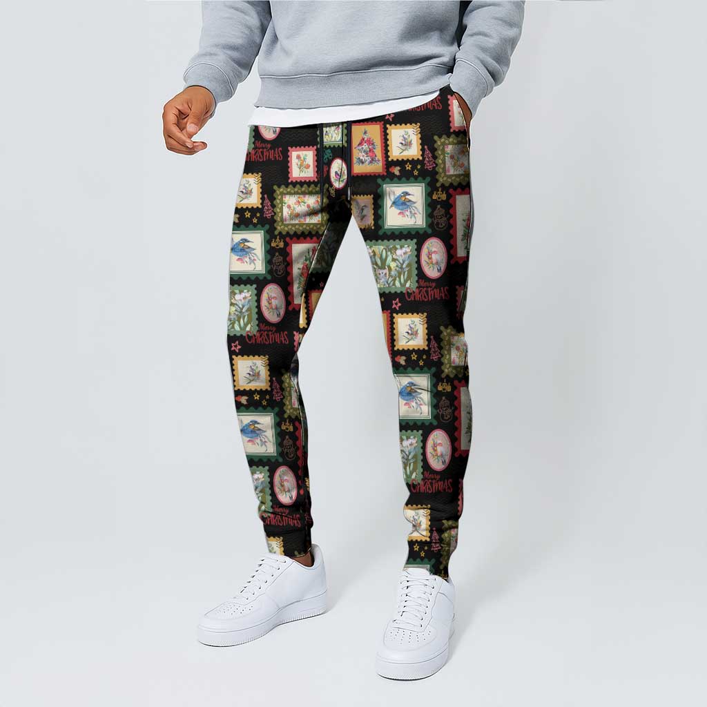 Aussie Birds Christmas La La Land Jogger Pants Black Vintage Stamp Edition - Aussie Hoodie