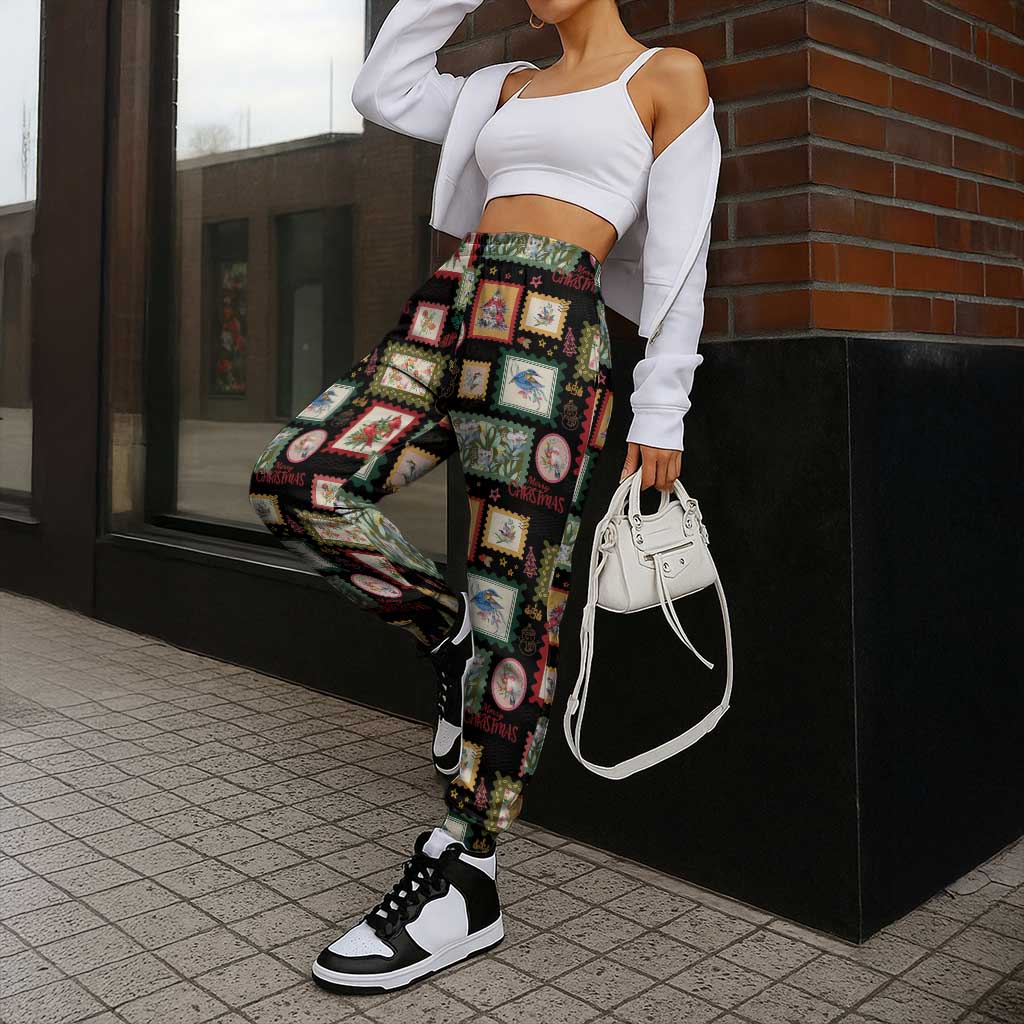 Aussie Birds Christmas La La Land Jogger Pants Black Vintage Stamp Edition - Aussie Hoodie