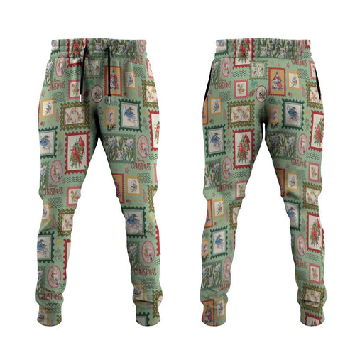 Aussie Birds Christmas La La Land Jogger Pants Green Vintage Stamp Edition - Aussie Hoodie