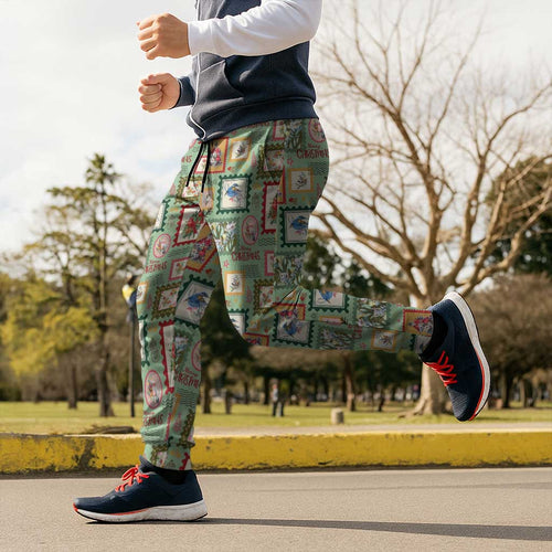 Aussie Birds Christmas La La Land Jogger Pants Green Vintage Stamp Edition - Aussie Hoodie