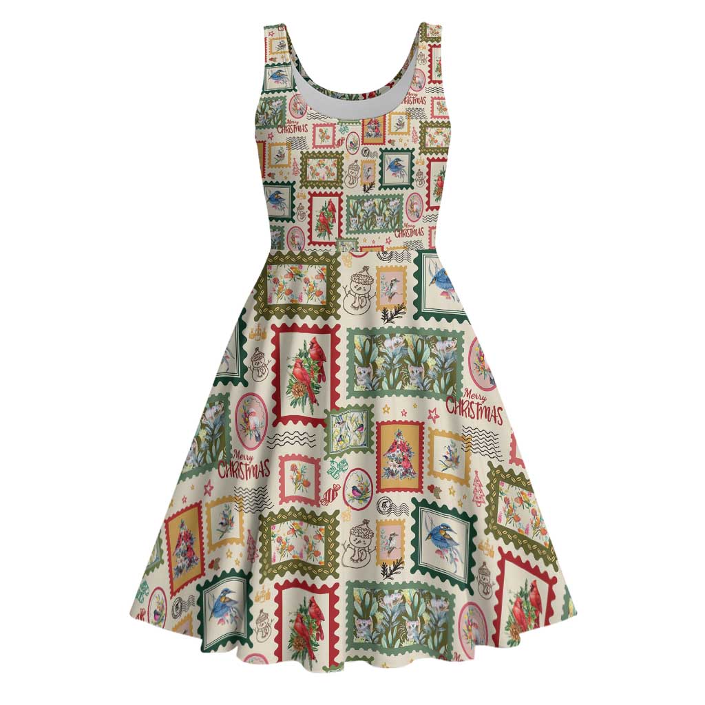 Aussie Birds Christmas La La Land Midi Dress Beige Vintage Stamp Edition - Aussie Hoodie