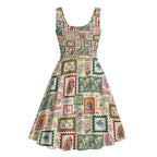 Aussie Birds Christmas La La Land Midi Dress Beige Vintage Stamp Edition - Aussie Hoodie