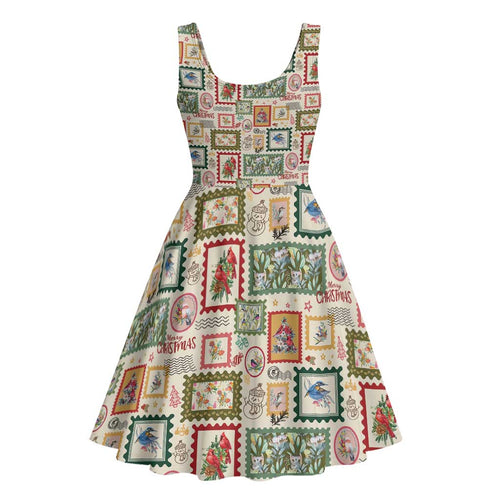 Aussie Birds Christmas La La Land Midi Dress Beige Vintage Stamp Edition - Aussie Hoodie