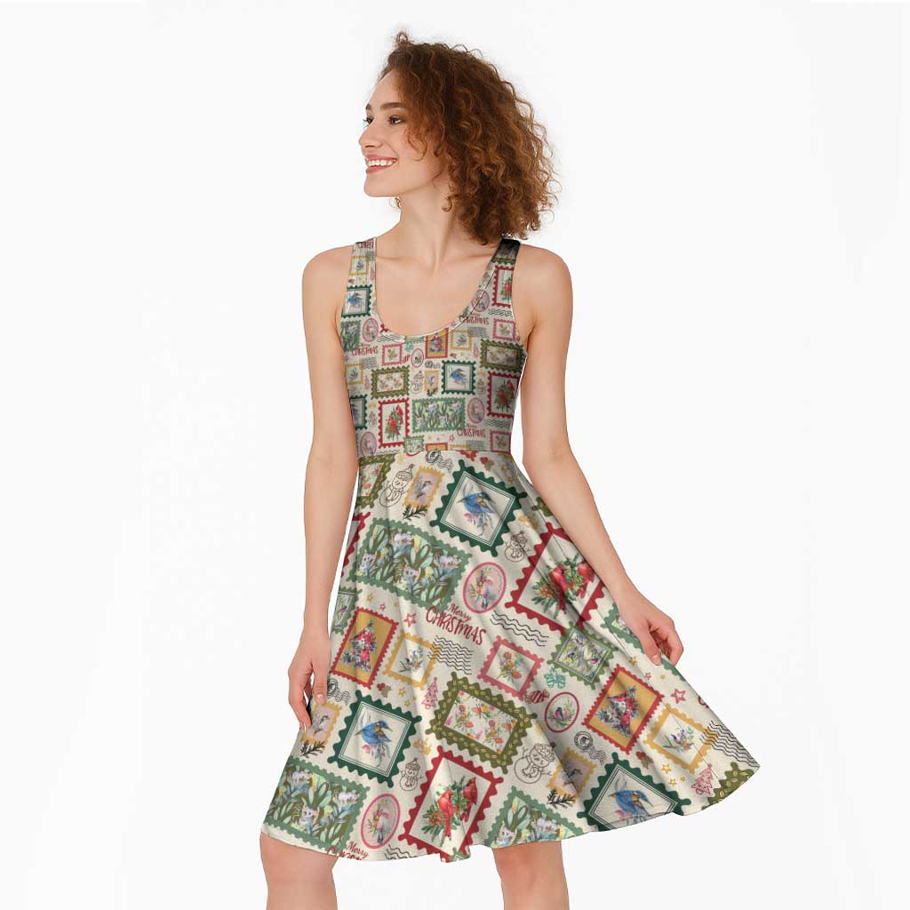 Aussie Birds Christmas La La Land Midi Dress Beige Vintage Stamp Edition - Aussie Hoodie