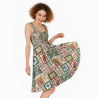 Aussie Birds Christmas La La Land Midi Dress Beige Vintage Stamp Edition - Aussie Hoodie
