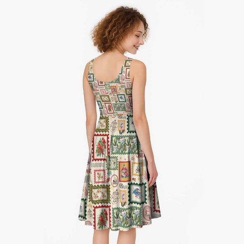 Aussie Birds Christmas La La Land Midi Dress Beige Vintage Stamp Edition - Aussie Hoodie