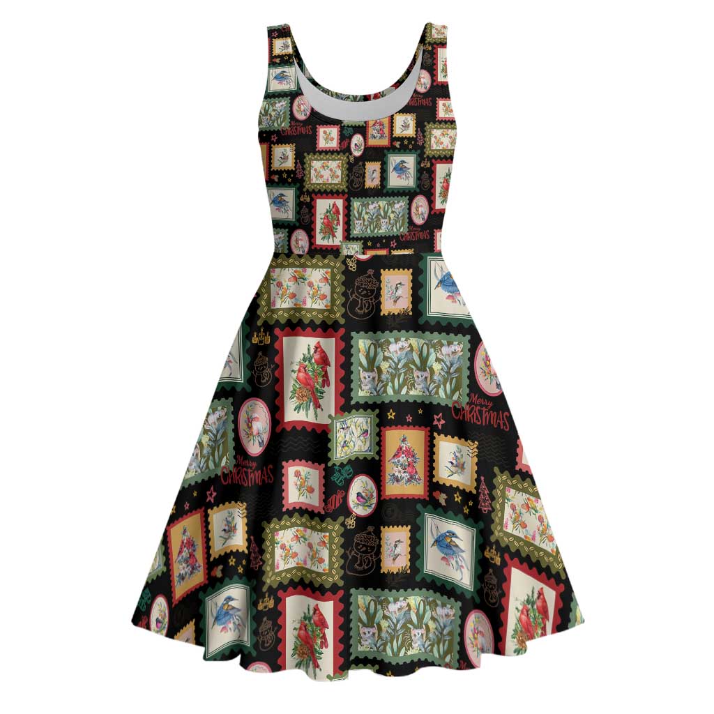 Aussie Birds Christmas La La Land Midi Dress Black Vintage Stamp Edition - Aussie Hoodie