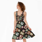Aussie Birds Christmas La La Land Midi Dress Black Vintage Stamp Edition - Aussie Hoodie
