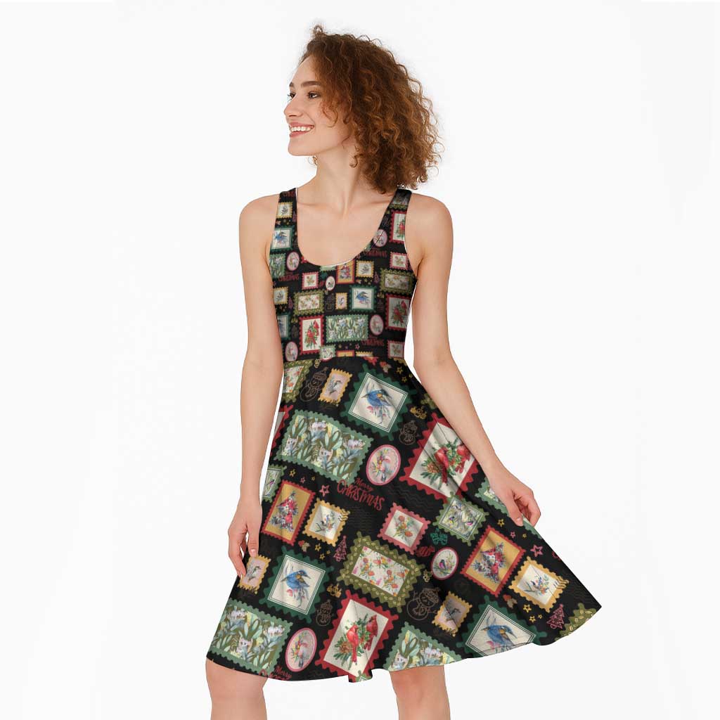 Aussie Birds Christmas La La Land Midi Dress Black Vintage Stamp Edition - Aussie Hoodie