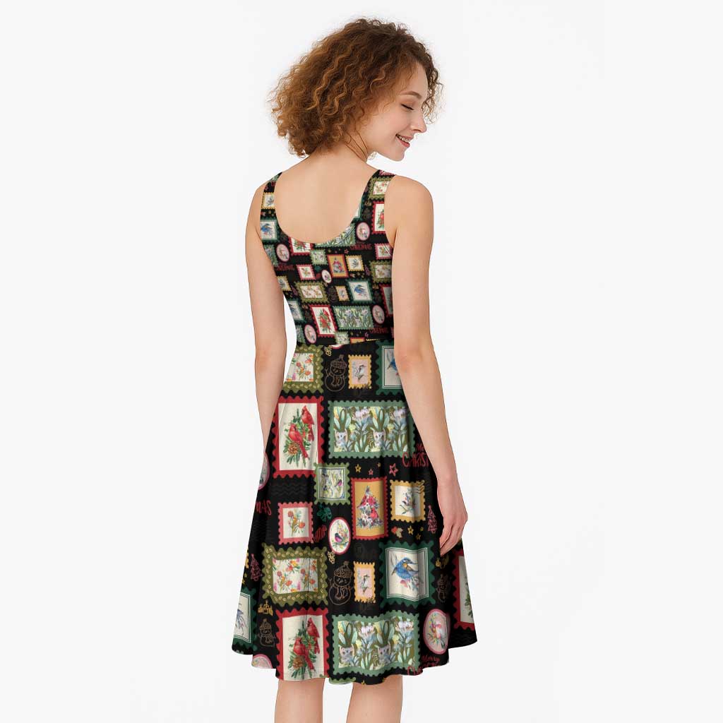 Aussie Birds Christmas La La Land Midi Dress Black Vintage Stamp Edition - Aussie Hoodie