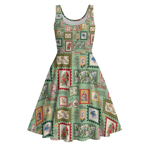 Aussie Birds Christmas La La Land Midi Dress Green Vintage Stamp Edition - Aussie Hoodie