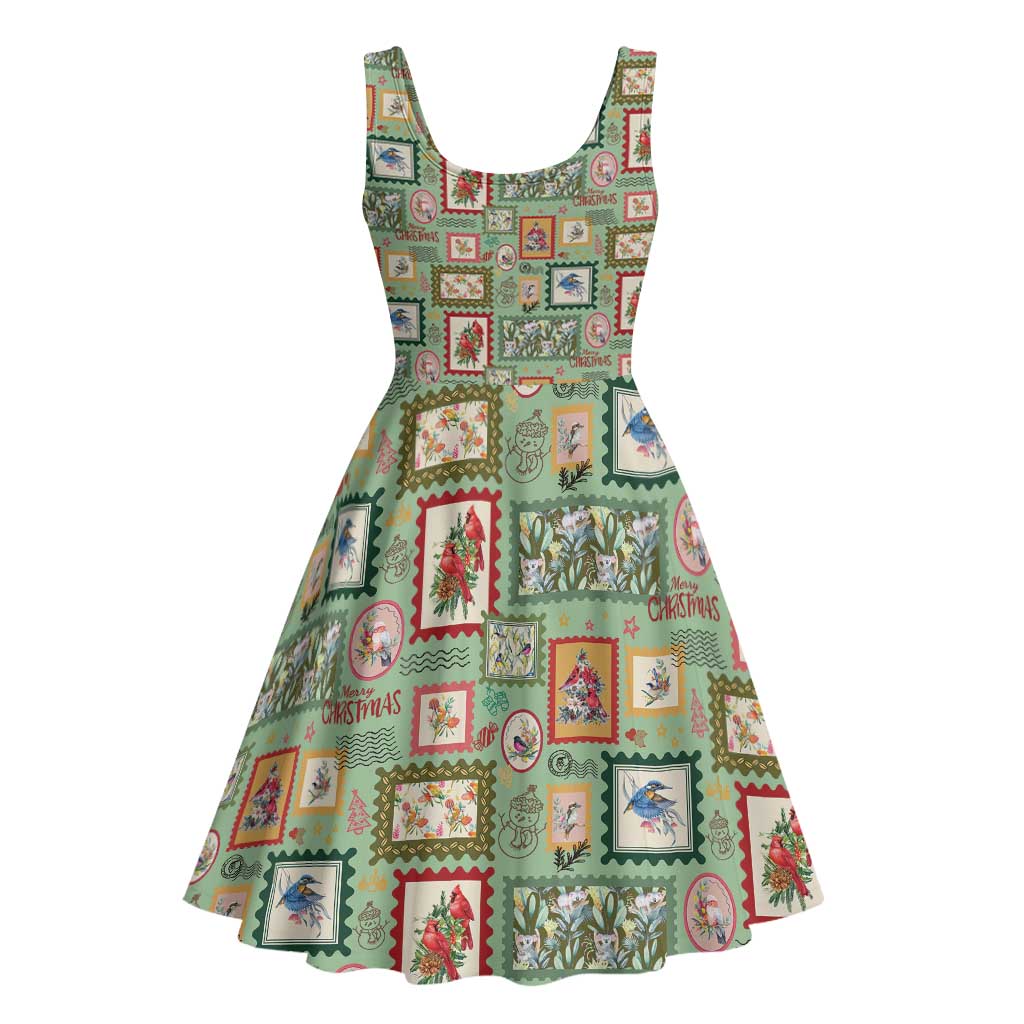Aussie Birds Christmas La La Land Midi Dress Green Vintage Stamp Edition - Aussie Hoodie