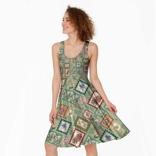 Aussie Birds Christmas La La Land Midi Dress Green Vintage Stamp Edition - Aussie Hoodie