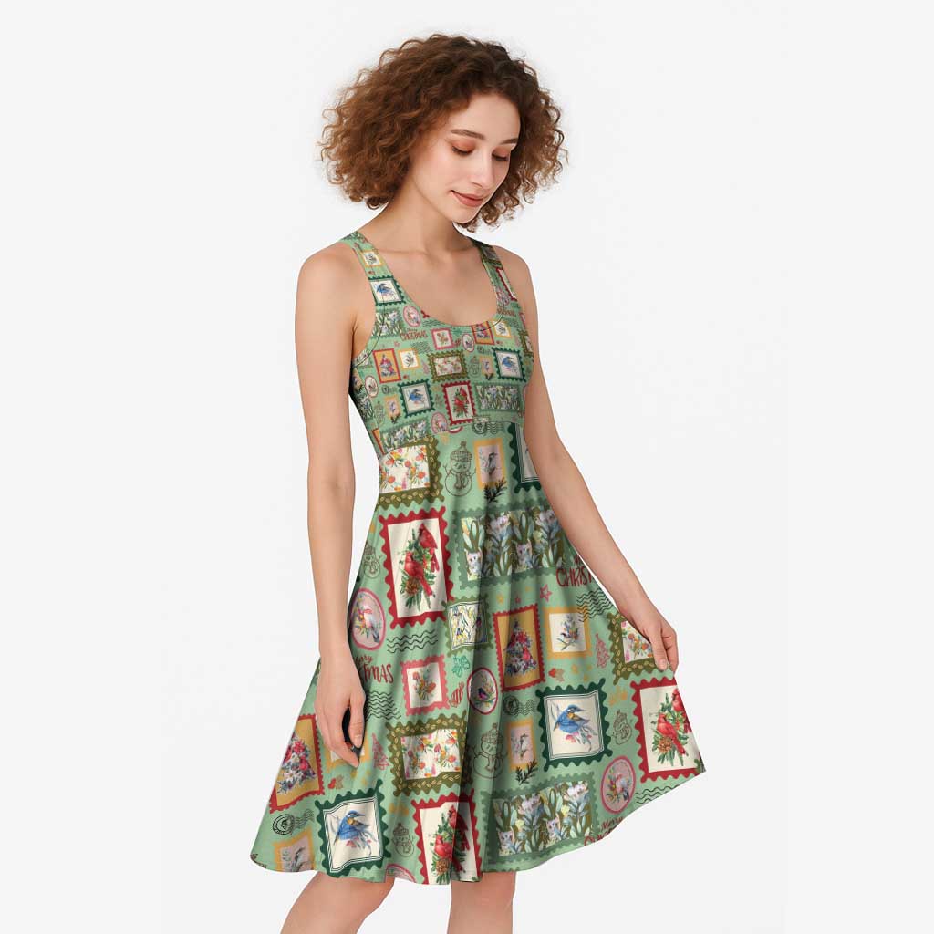 Aussie Birds Christmas La La Land Midi Dress Green Vintage Stamp Edition - Aussie Hoodie