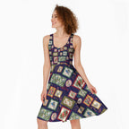 Aussie Birds Christmas La La Land Midi Dress Navy Blue Vintage Stamp Edition - Aussie Hoodie