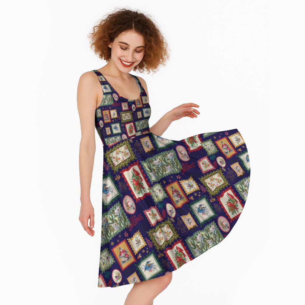 Aussie Birds Christmas La La Land Midi Dress Navy Blue Vintage Stamp Edition - Aussie Hoodie