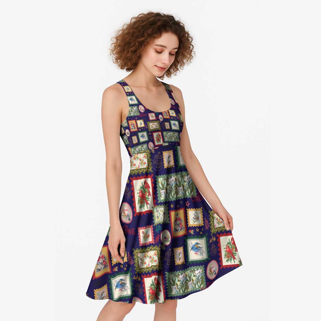 Aussie Birds Christmas La La Land Midi Dress Navy Blue Vintage Stamp Edition - Aussie Hoodie