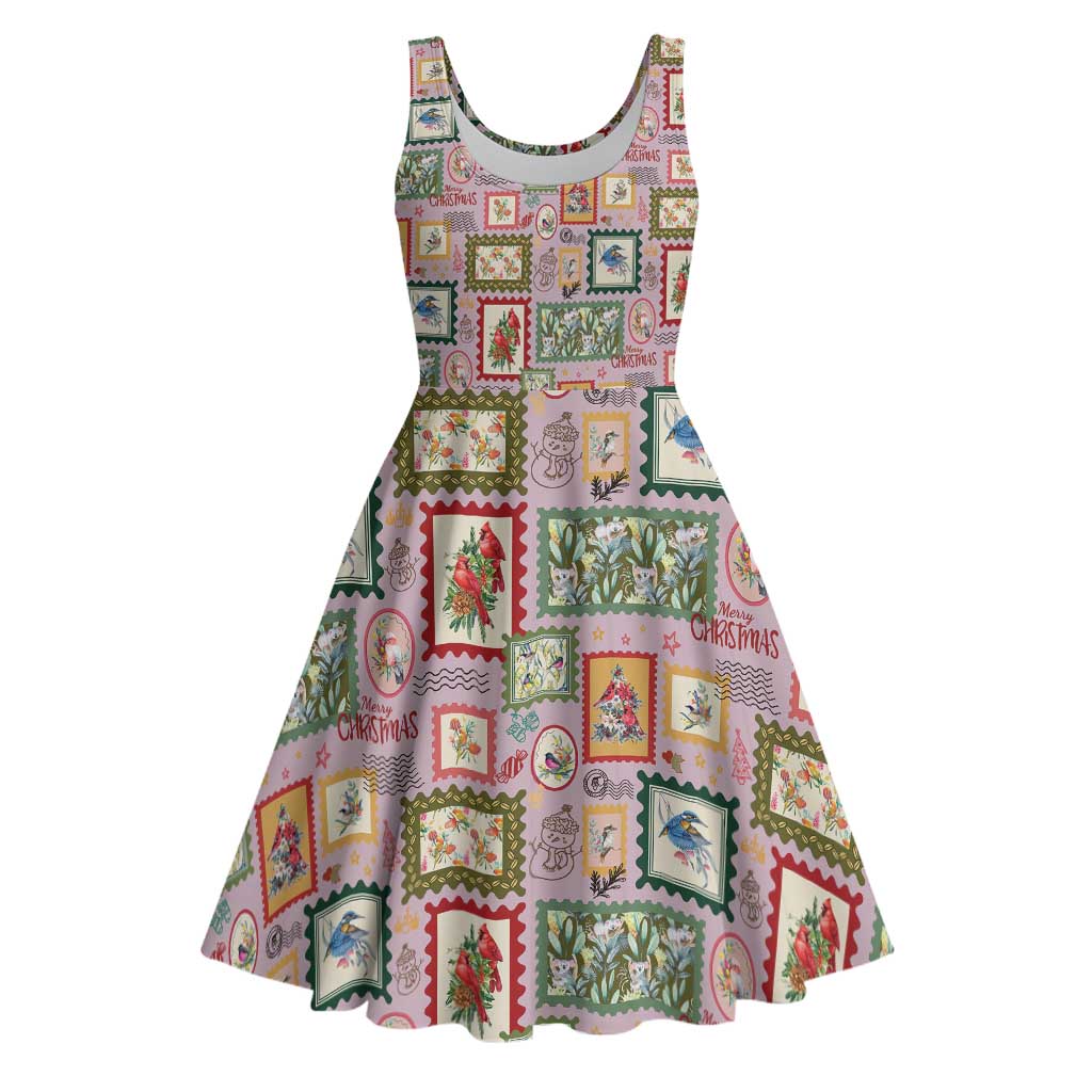 Aussie Birds Christmas La La Land Midi Dress Pink Vintage Stamp Edition - Aussie Hoodie