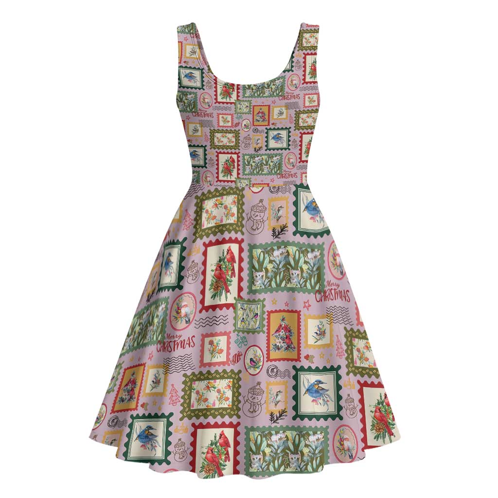Aussie Birds Christmas La La Land Midi Dress Pink Vintage Stamp Edition - Aussie Hoodie