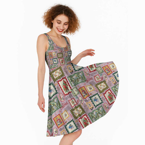 Aussie Birds Christmas La La Land Midi Dress Pink Vintage Stamp Edition - Aussie Hoodie