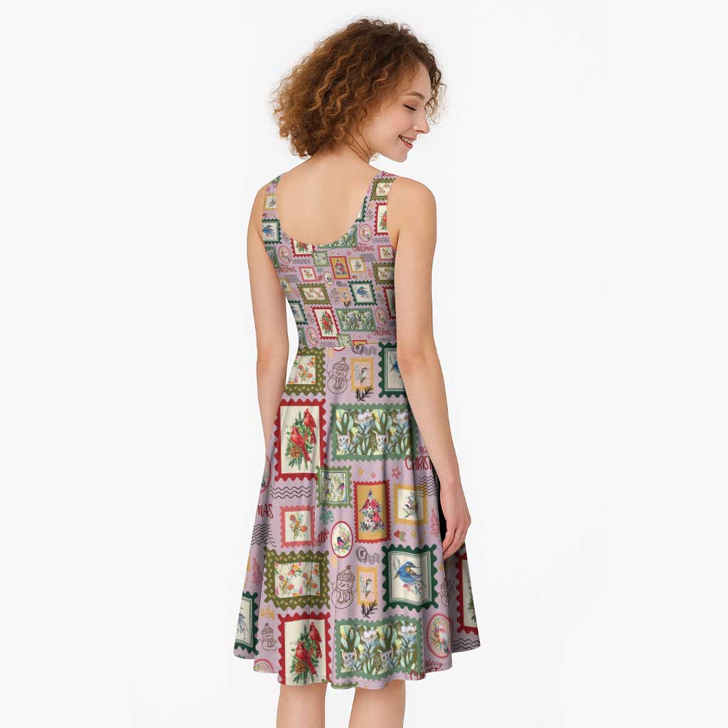 Aussie Birds Christmas La La Land Midi Dress Pink Vintage Stamp Edition - Aussie Hoodie