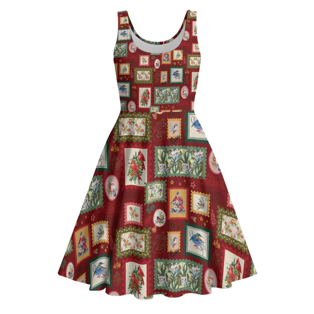 Aussie Birds Christmas La La Land Midi Dress Red Vintage Stamp Edition - Aussie Hoodie