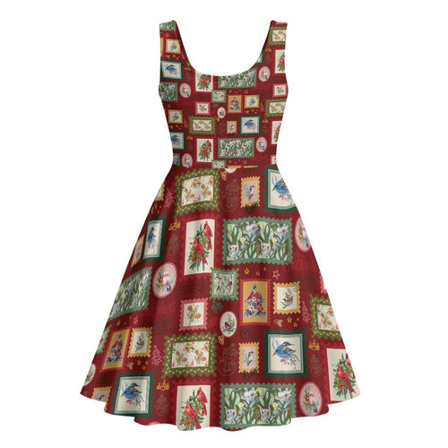 Aussie Birds Christmas La La Land Midi Dress Red Vintage Stamp Edition - Aussie Hoodie