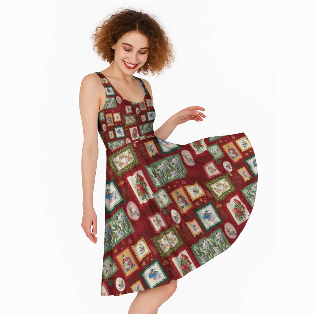 Aussie Birds Christmas La La Land Midi Dress Red Vintage Stamp Edition - Aussie Hoodie