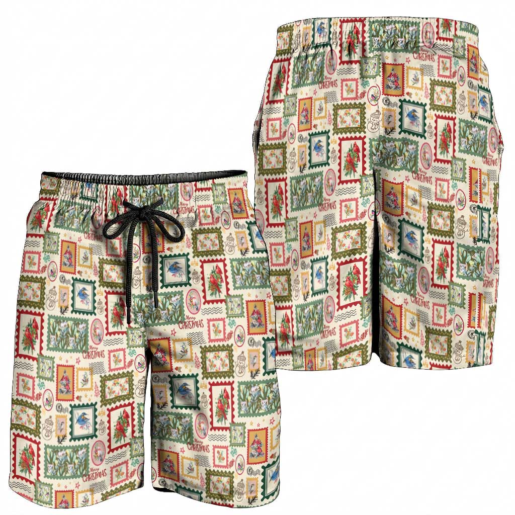 Aussie Birds Christmas La La Land Shorts for Men Beige Vintage Stamp Edition - Aussie Hoodie