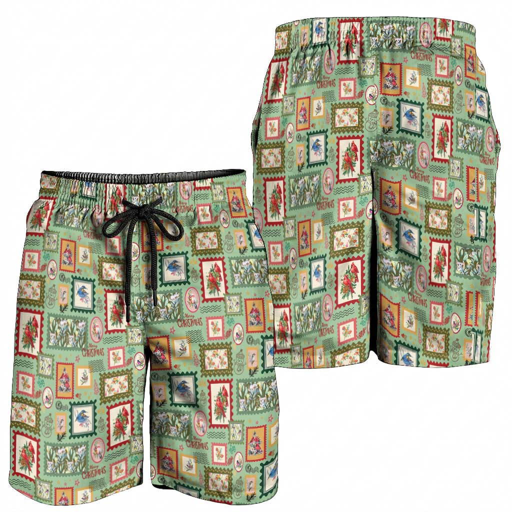 Aussie Birds Christmas La La Land Shorts for Men Green Vintage Stamp Edition - Aussie Hoodie