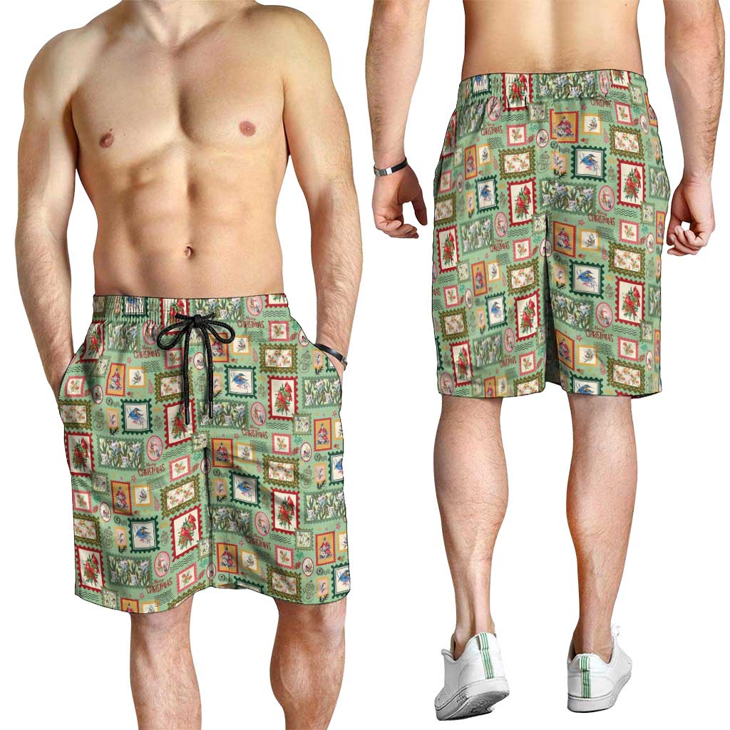 Aussie Birds Christmas La La Land Shorts for Men Green Vintage Stamp Edition - Aussie Hoodie