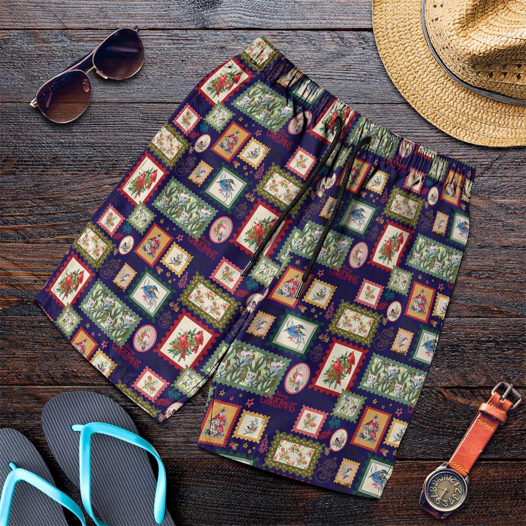 Aussie Birds Christmas La La Land Shorts for Men Navy Blue Vintage Stamp Edition - Aussie Hoodie