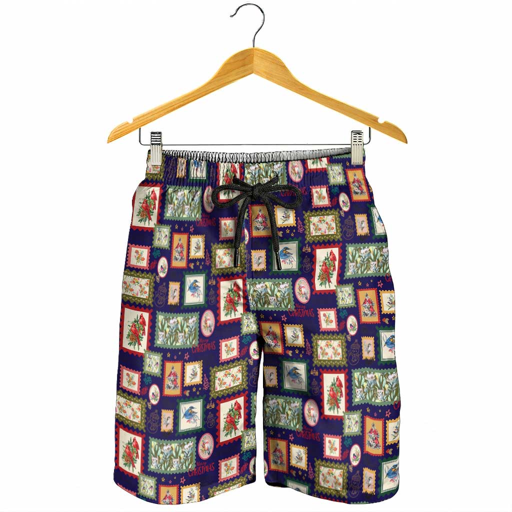 Aussie Birds Christmas La La Land Shorts for Men Navy Blue Vintage Stamp Edition - Aussie Hoodie