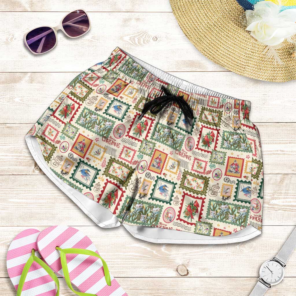 Aussie Birds Christmas La La Land Shorts for Women Beige Vintage Stamp Edition - Aussie Hoodie