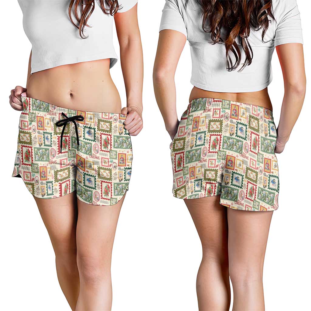 Aussie Birds Christmas La La Land Shorts for Women Beige Vintage Stamp Edition - Aussie Hoodie