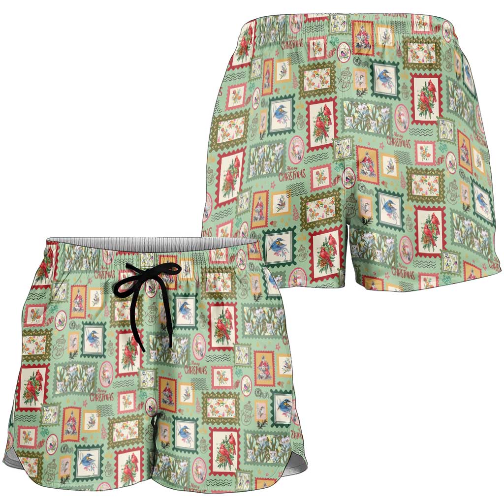 Aussie Birds Christmas La La Land Shorts for Women Green Vintage Stamp Edition - Aussie Hoodie