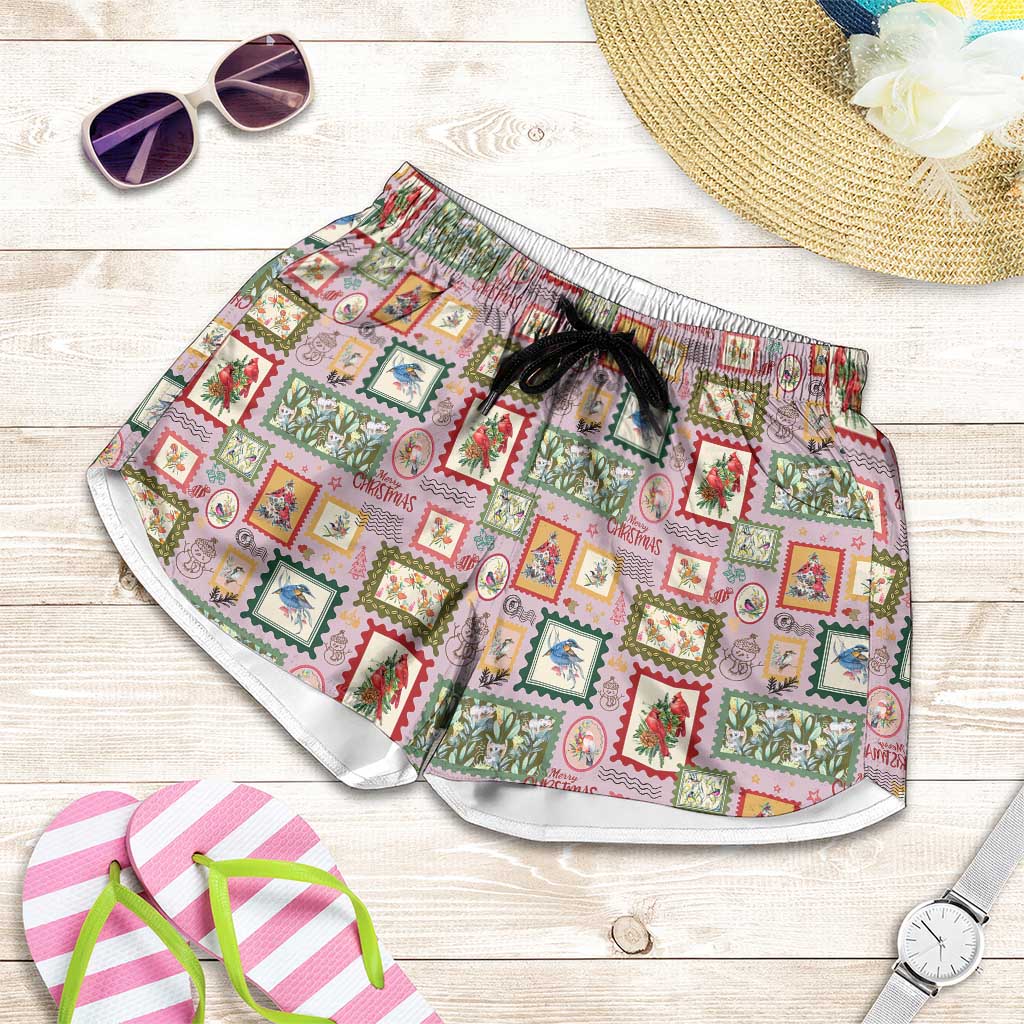 Aussie Birds Christmas La La Land Shorts for Women Pink Vintage Stamp Edition - Aussie Hoodie
