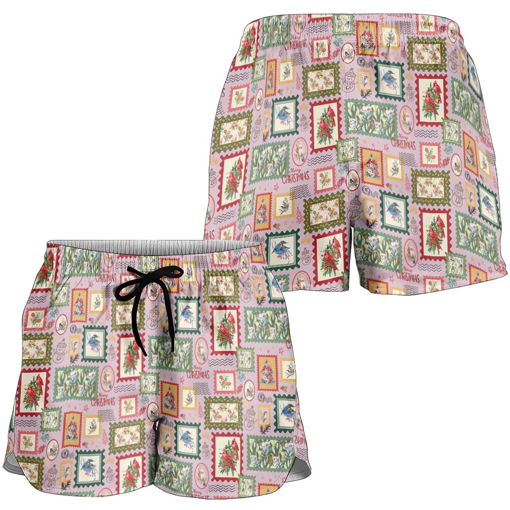Aussie Birds Christmas La La Land Shorts for Women Pink Vintage Stamp Edition - Aussie Hoodie