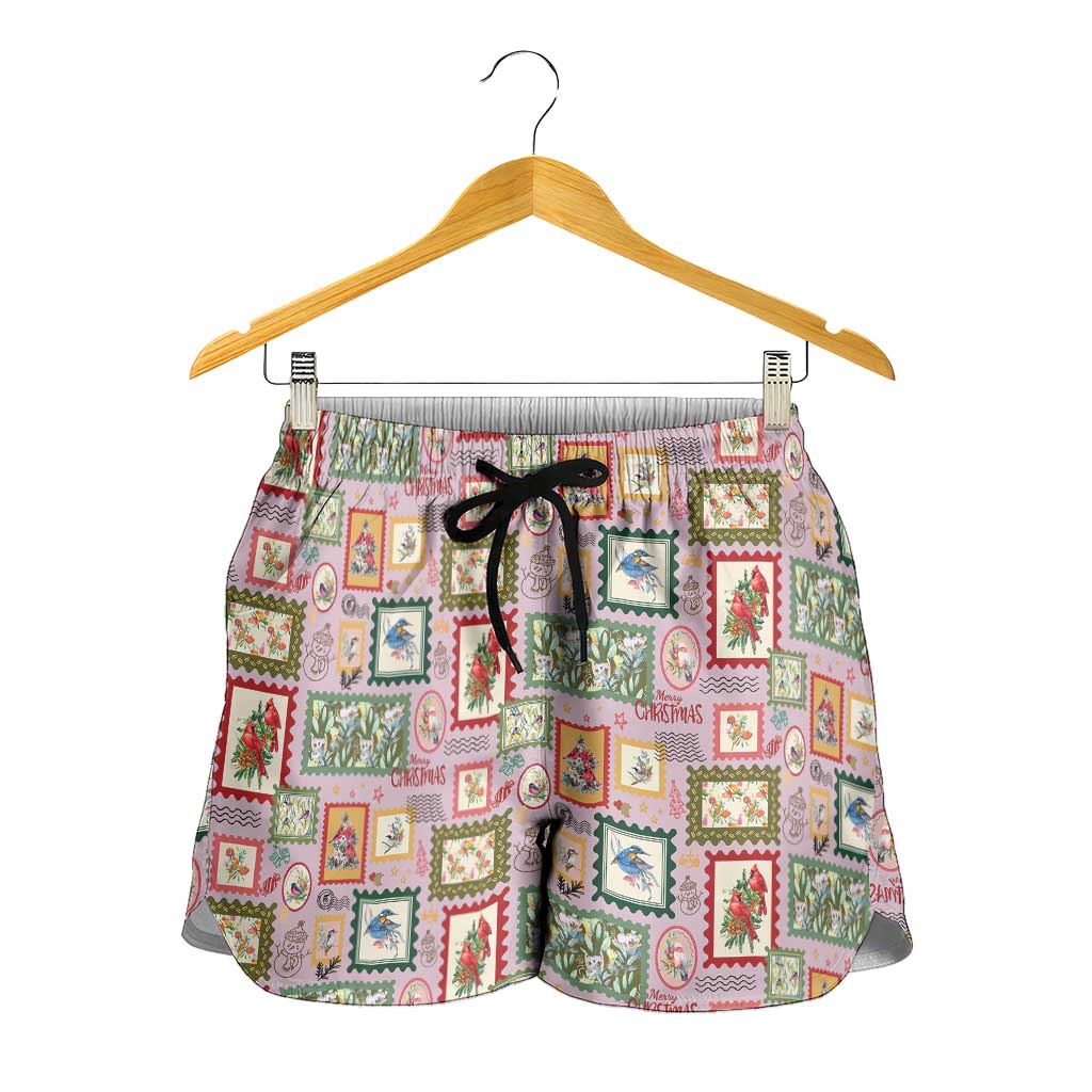 Aussie Birds Christmas La La Land Shorts for Women Pink Vintage Stamp Edition - Aussie Hoodie