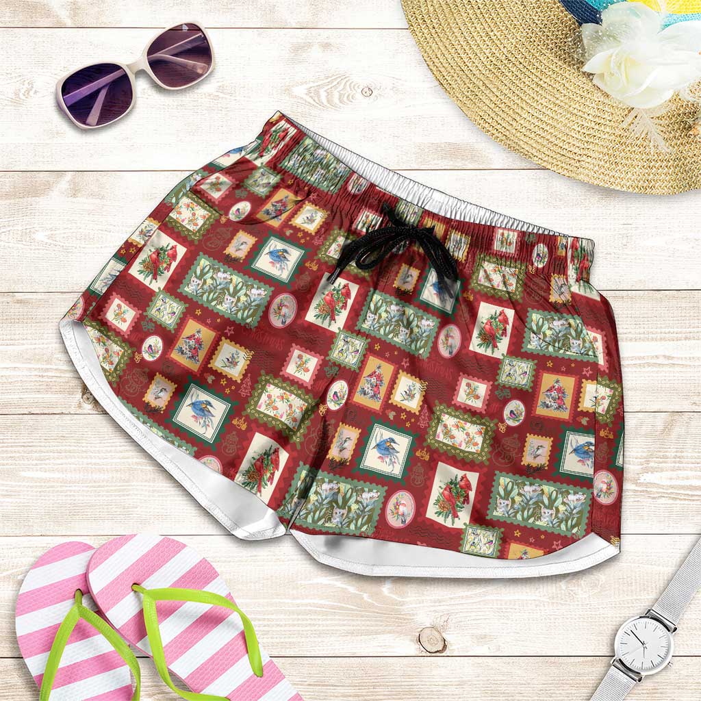 Aussie Birds Christmas La La Land Shorts for Women Red Vintage Stamp Edition - Aussie Hoodie