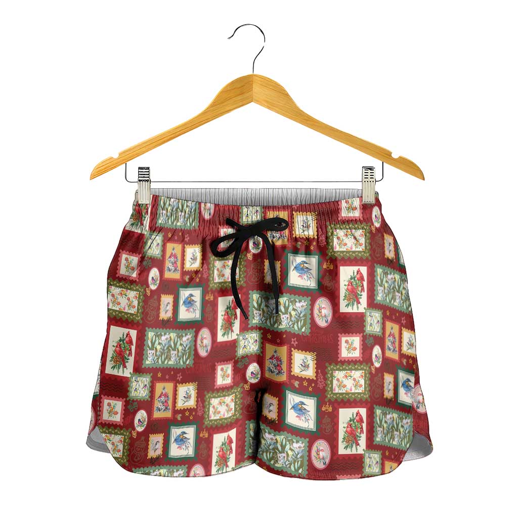 Aussie Birds Christmas La La Land Shorts for Women Red Vintage Stamp Edition - Aussie Hoodie