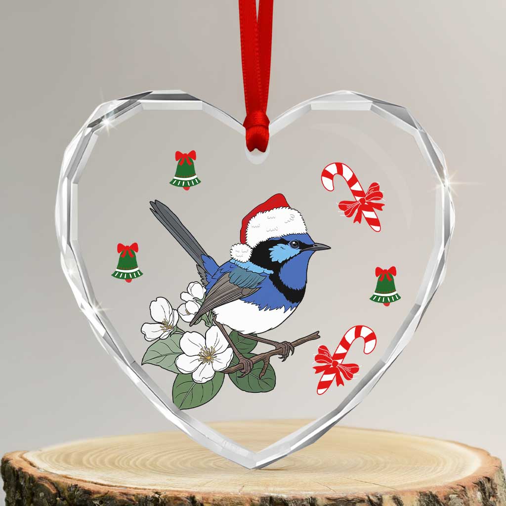 Aussie Fairy-wren Christmas Glass Ornament Festive Knitted Pattern Inspired