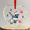 Aussie Fairy-wren Christmas Glass Ornament Festive Knitted Pattern Inspired