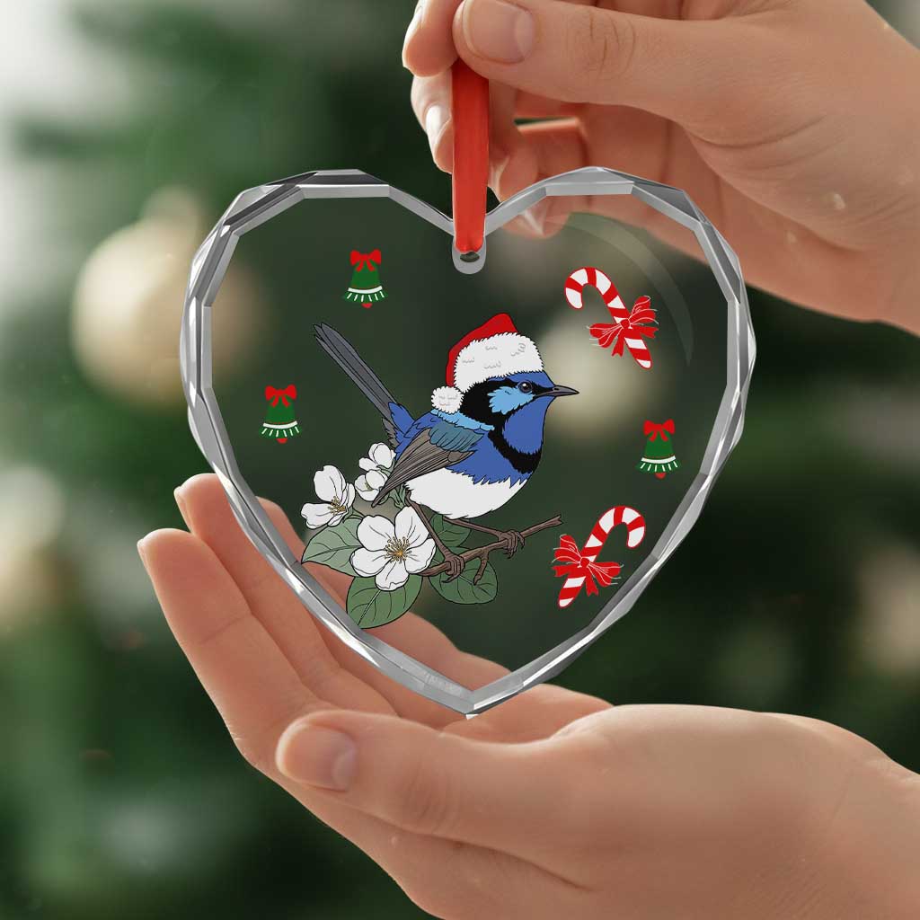 Aussie Fairy-wren Christmas Glass Ornament Festive Knitted Pattern Inspired