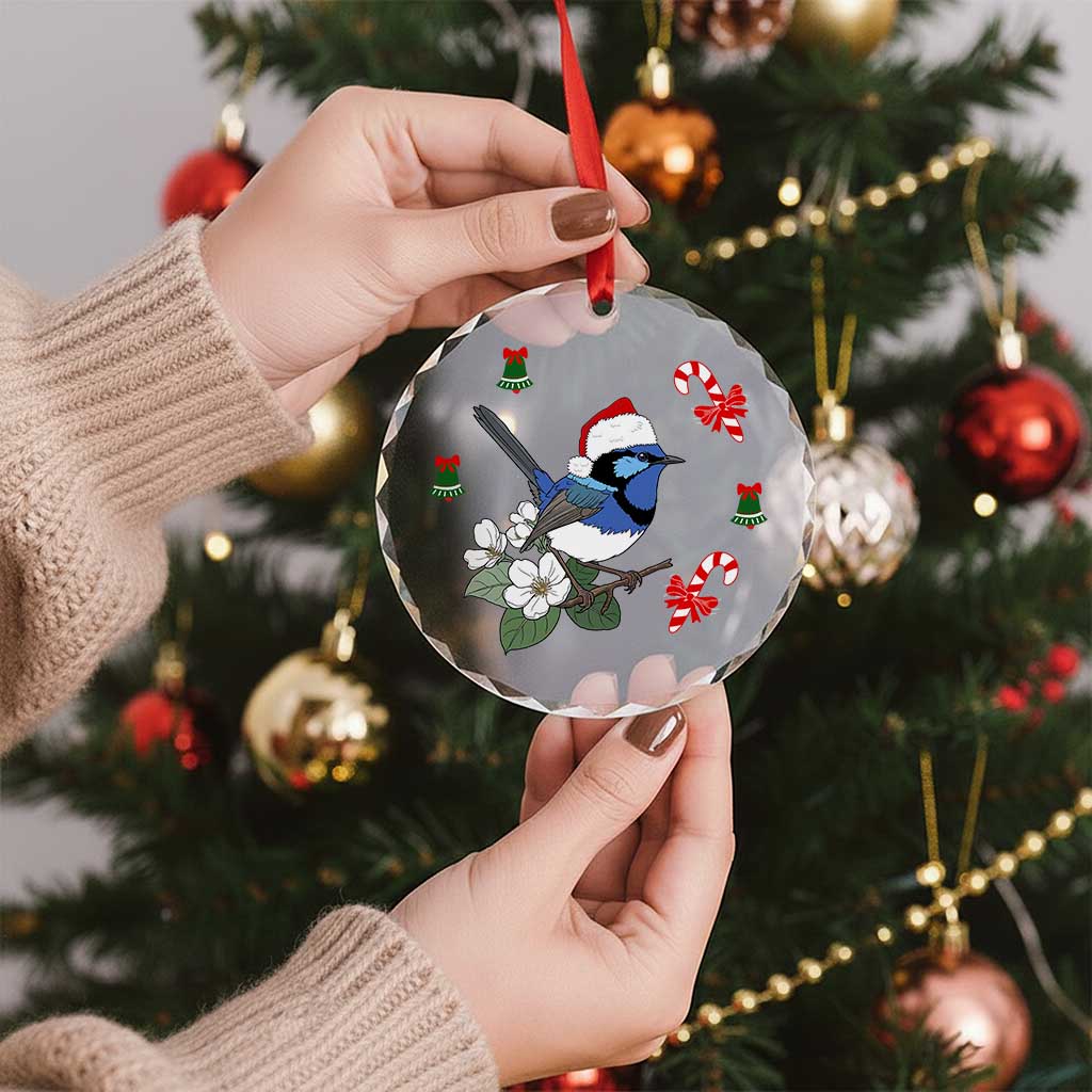 Aussie Fairy-wren Christmas Glass Ornament Festive Knitted Pattern Inspired