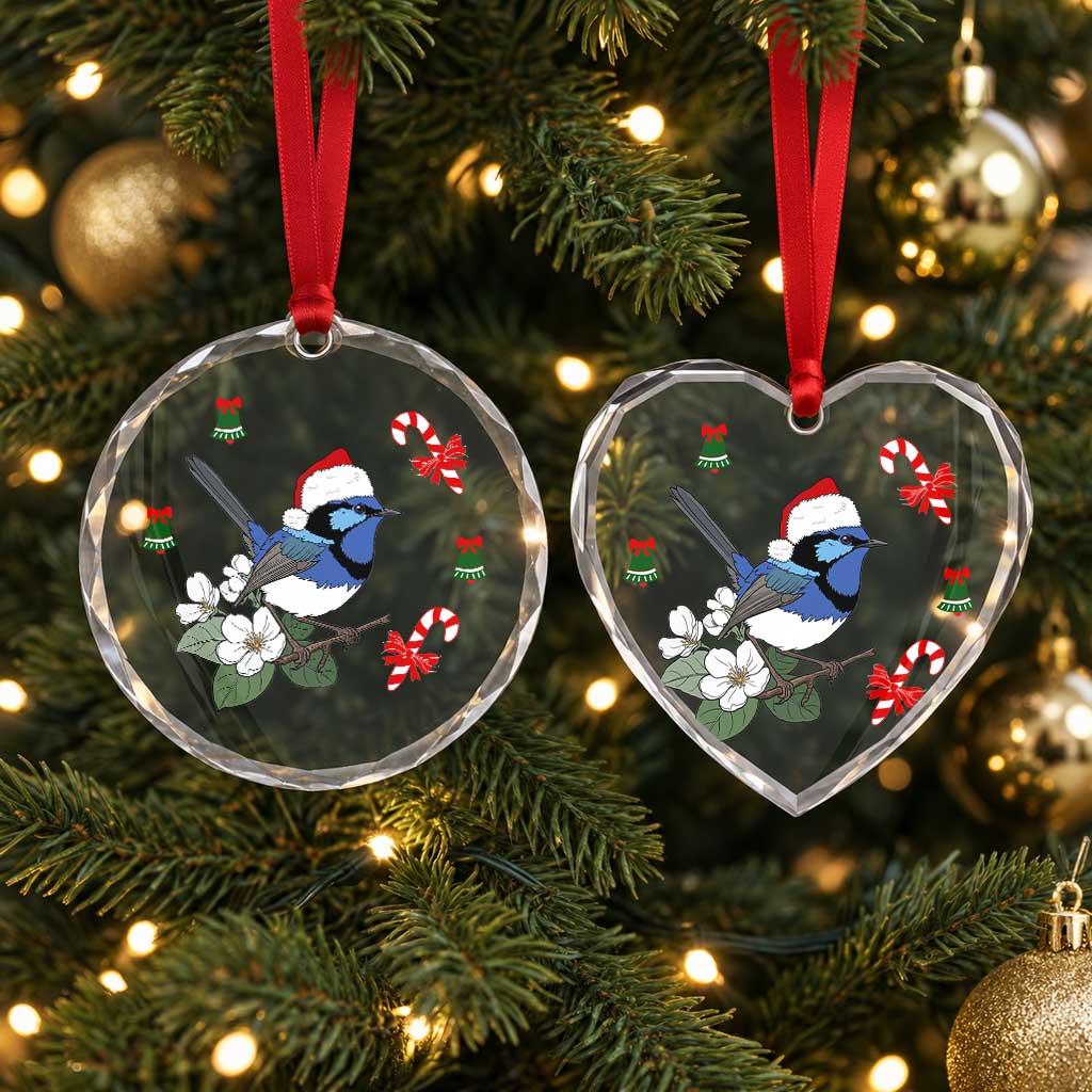 Aussie Fairy-wren Christmas Glass Ornament Festive Knitted Pattern Inspired